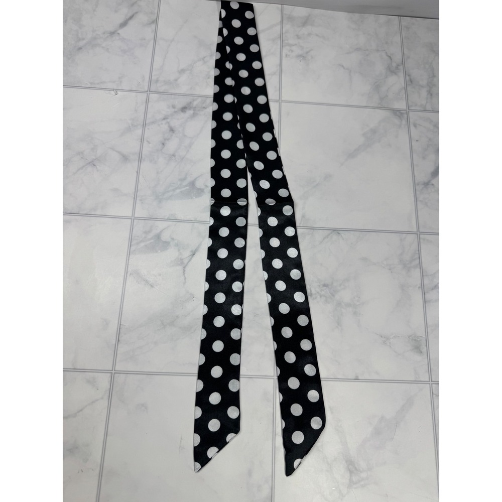 Black White Polka Dot Skinny Scarf Satin Neck Tie Hair Purse Ribbon New
